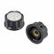 KN-A04 knoflík plastový, průměr 33mm, osa 6mm, černo/stříbrný
