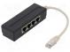 Rozbočka  rozbočovač  RJ45 vidlice,RJ45 zásuvka x4  Barva  černá