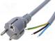 Kabel  CEE 7/7 (E/F) vidlice,vodiče  PVC  3m  šedá  3x0,75mm2  6A