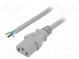 Kabel  IEC C13 zásuvka,vodiče  PVC  3m  šedá  3x1mm2  10A  250V